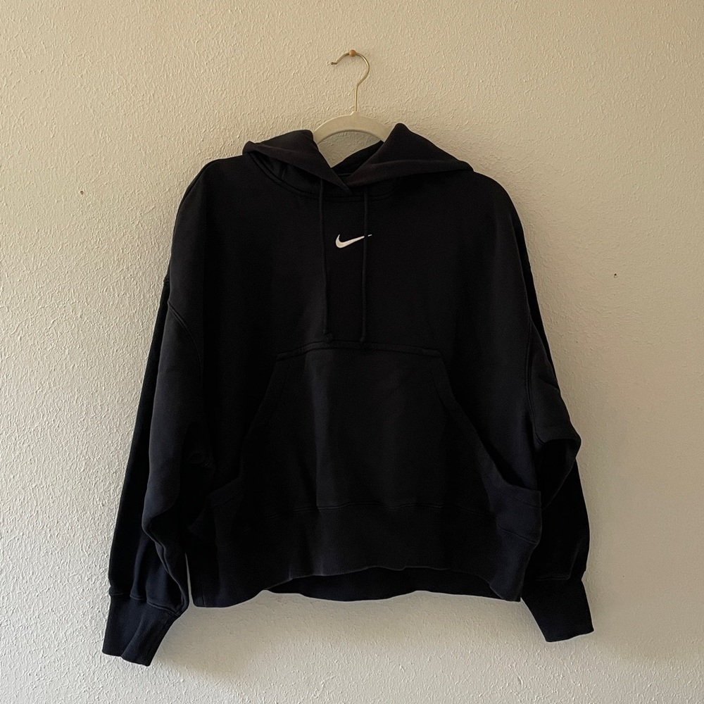Nike Crop Hoodie Dolman Wide Body Cropped Athletic Sweatshirt Black XS